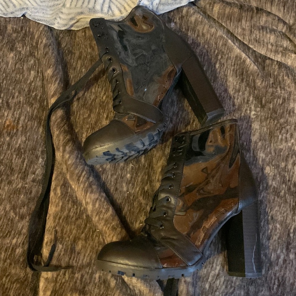 Black lace see through high heel boots 7.5 - 8